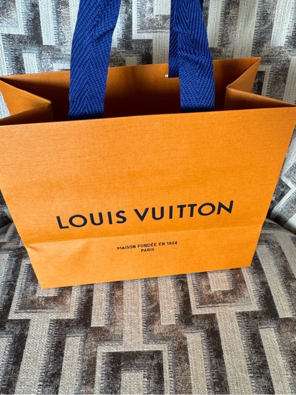 NWOT Louis Vuitton Women’s Signature Orange Shopping Tote/Gift bag Blue Handles